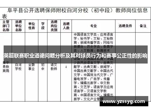 英超联赛职业道德问题分析及其对球员行为和赛事公正性的影响
